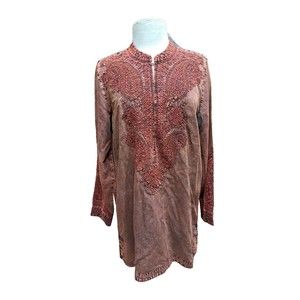 Soft Surroundings Spice Market Womens L Burnt Orange Acid Wash Embroidered Tunic